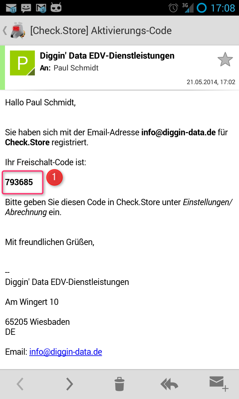 E-Mail-Benachrichtigung mit Freischaltcode